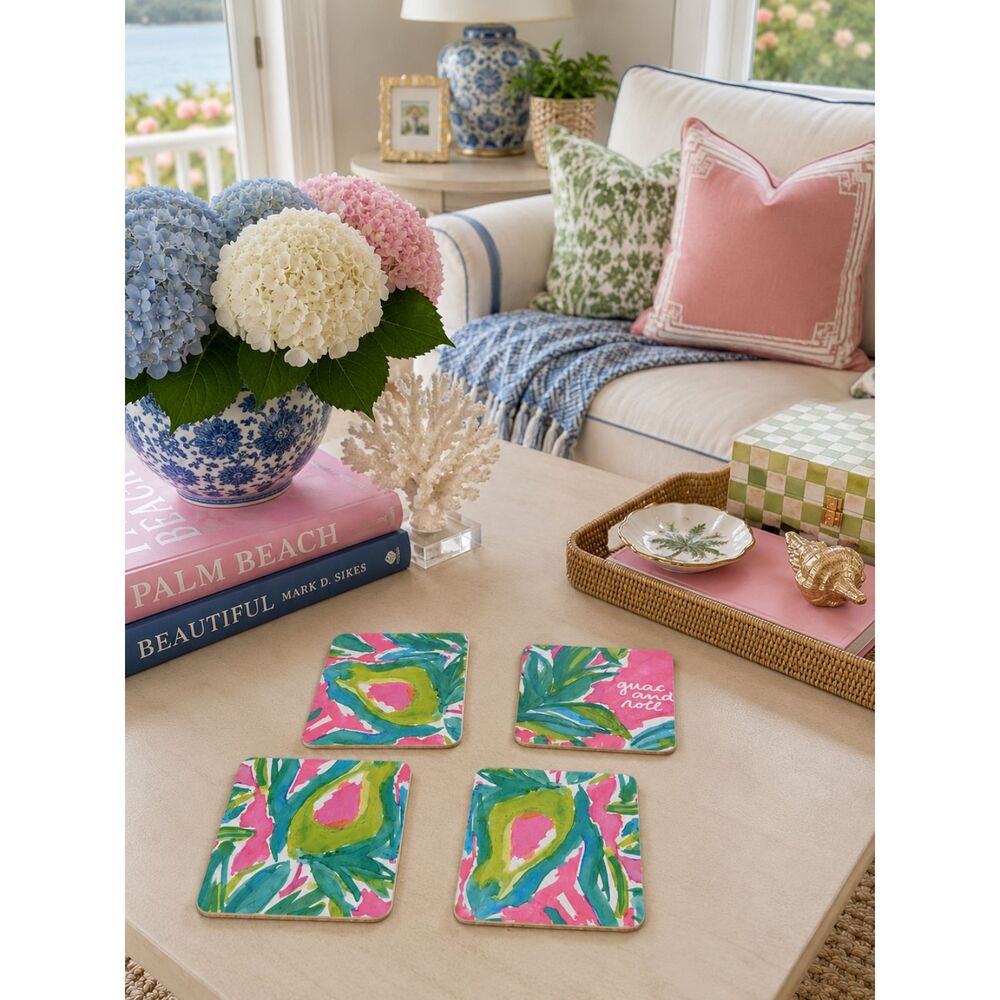 Set Of 4 Handmade Coasters Preppy Coastal Entertaining Hostess Beachy Cottage